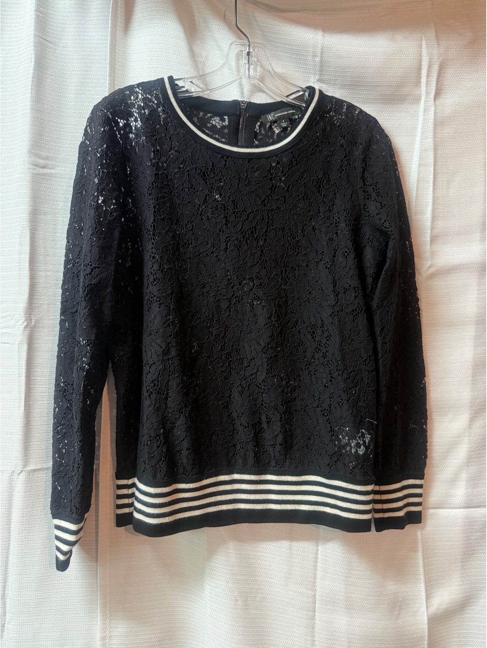 INC International Concepts Black Lace Long Sleeve Top with C